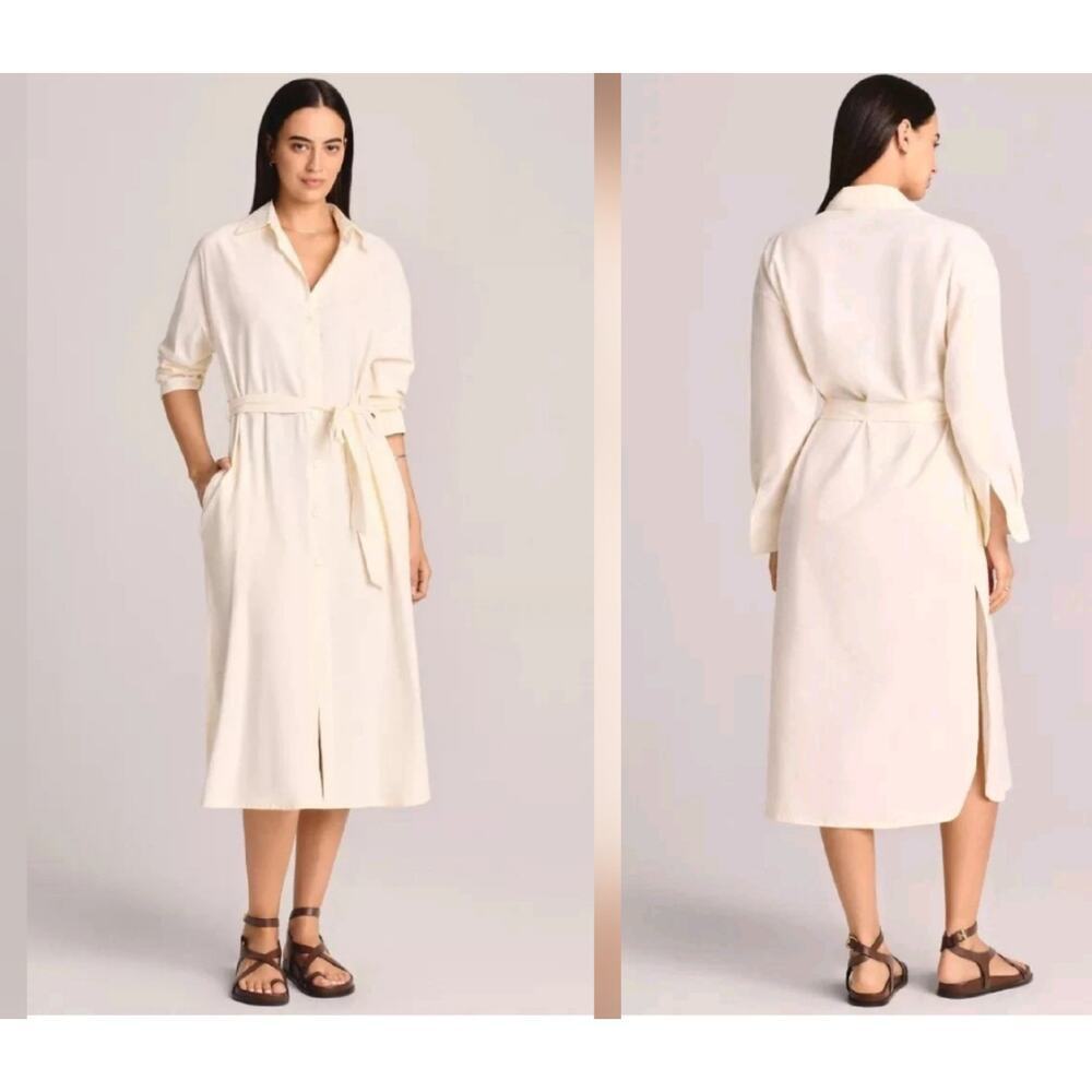 Vitamin A Maxi Shirt Dress Sz S Button Up Belted Long Sleeve Euro Summer Coastal